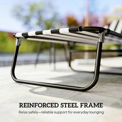 Outsunny Folding Chaise Lounge Pool Chairs, Outdoor Sun Tanning Chairs with 5-Level Reclining Back, Steel Frame for Beach, Yard, Patio, Black and White