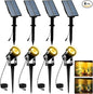 T-SUNUS Christmas Solar Landscape Spotlights 4 Pack Warm White 3000K, Spot Lights IP65 Waterproof Outdoor Separated Panel with 9.8ft Cable, Garden Pond Light for Flag Driveway Walkway Patio Halloween