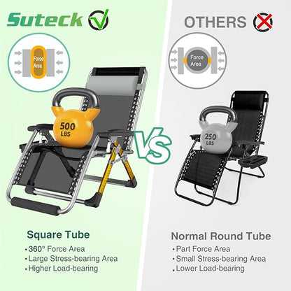 Suteck Oversized Zero Gravity Chair, 29In XL Outdoor Recliner Chair w/Removable Cushion&Headrest, Camping Lounge Chair w/Upgraded Lock&Footrest, Reclining Patio Chairs for Indoor Outdoor,500LBS