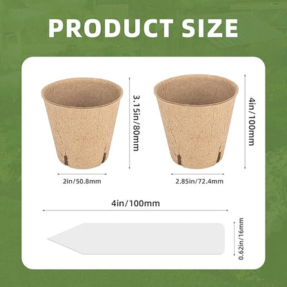 70Pcs Biodegradable 4” Peat Pots with 70Pcs Plant Labels, Biodegradable Seed Starter Pots with Drainage Holes, Nursery Pots for Seedlings, Herbs, Vegetables, Flowers, Gardening Kit