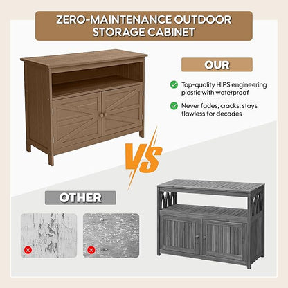 HIPS All-Weather Outdoor Storage Cabinet,Outdoor Sideboard with Magnetic Doors,3-Shelves Patio Storage Cabinet, Used for Garden,Buffet Cabinet,TV Stand, Bar Table,Balcony