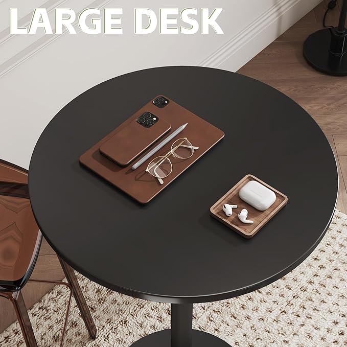 Flamaker Round Bistro Pub Table Modern Style Metal Base MDF Top Cocktail Bar Table Counter Bar Height for Pub, Dining Room, Party (4, Full Black)
