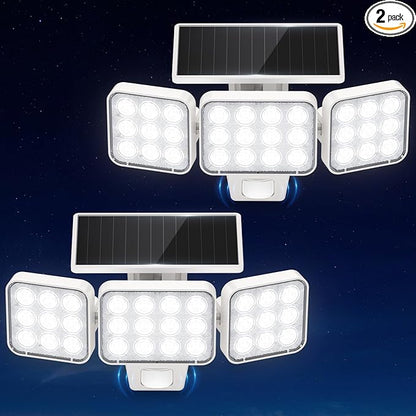 WdtPro Solar Lights Outdoor Motion Sensor, 3500LM Bright Solar Flood Lights Outdoor, Adjustable & Upgrade Glass Panel, Wireless LED Solar Powered Security Spot Lights Waterproof for Yard-2Pack, White