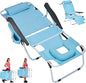 ABORON Tanning Chair with Face Hole, 5-Position Adjustable Reclining Beach Lounge Chair, Folding Face Down Sun Lounger for Beach, Poolside, Patio, Lawn, Home(Sky Blue)