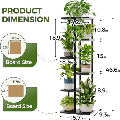 Bamworld Tall Plant Stand Indoor, 6 Tier Metal Plant Shelf for Multiple Plants, Tiered Flower Pot Stands for Patio Garden Balcony Living Room Bedroom, Black