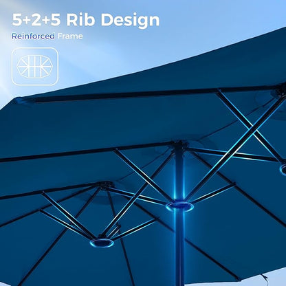 SUPERJARE 13FT Outdoor Umbrella for Patio, Double sided Pool Umbrellas with Fade Resistant Canopy, Large Table Umbrella for Deck, Market, Backyard - Navy Blue