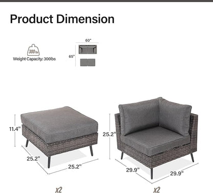 LAUSAINT HOME Outdoor Patio Furniture, 4 Piece Outdoor Sectional Sofa PE Rattan Wicker Patio Conversation Sets, All Weather Patio Furniture Set with Thick Cushions for Garden, Backyard(Grey)