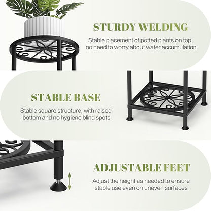4 Tier Plant Stand Outdoor Indoor, Metal Flower Shelf Display Holder, Multiple Plants Corner Tall Flower Holders for Patio Balcony Porch Garden Living Room (Black)