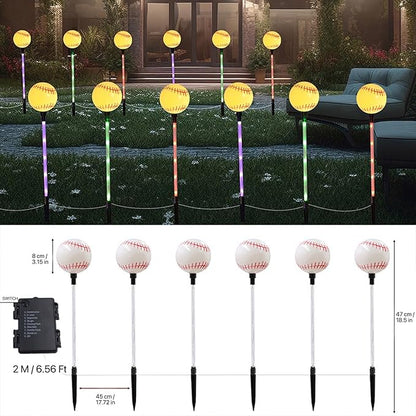Battery Powered Garden Sports Ball Theme Party Stake Lights Baseball LED Landscape Path Lights Indoor/Outdoor Christmas Festival Home Patio Decoration Lamps