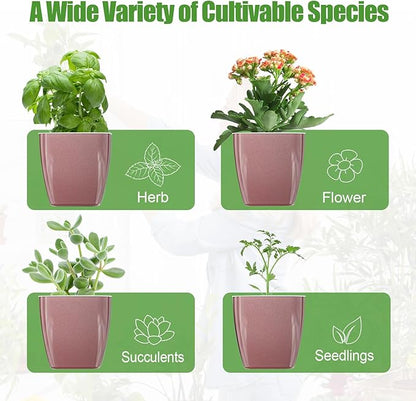 4 Pack Self Watering Pots 4-inch Decorative Flower Planters for Indoor Plants Modern Square planters for Small Plants Window Sill Planters for Succulents, African Violets, Herbs(Rose Gold)