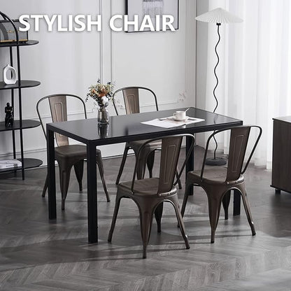 Patio Dining Chairs, Bronze Metal Farmhouse Stackable Set of 4