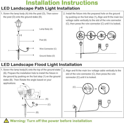 hykolity 8 Pack Low Voltage LED Landscape Kits, 12V-24V Pathway Flood Light Kits, 10W 390LM and 3.4W 155LM Wired for Outdoor Yard Lawn, Die-cast Aluminum, 50W and 30W Equivalent
