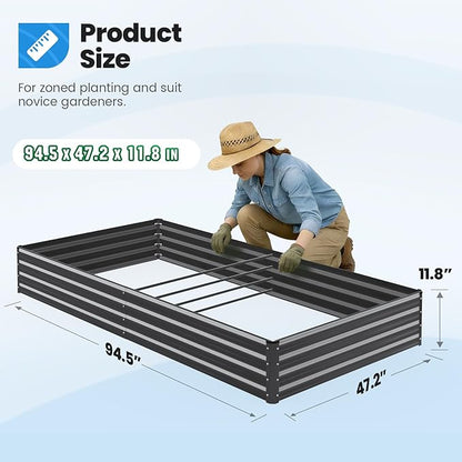 Quictent Galvanized Raised Garden Bed 8x4x1 Ft Metal Planter Box for Vegetables Bottomless for Backyard, 2 Tomato Cages Included, Dark Grey, 2PCS