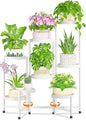 LASZOLA 8 Tiered Folding Plant Stand Indoor for Multiple Large Planter, Tall Heavy Duty Adjustable Rack with Rust Proof Plastic Shelving, Sturdy Vertical Tree Organizer for Narrow Inside Floor, White