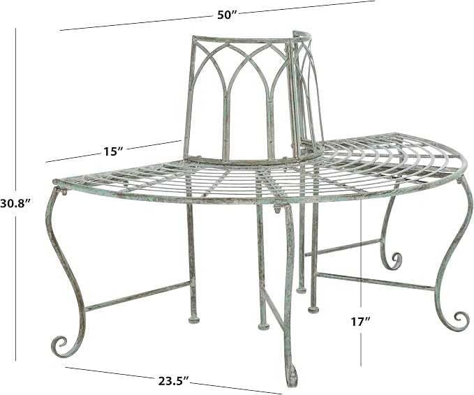 Wrought Iron Curved Tree Bench, 50-Inch, Antique Dark Green