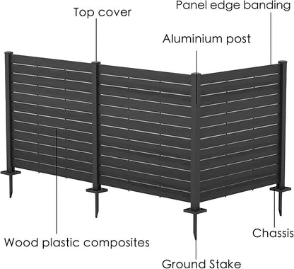 Kozyard 50" W x 48" H Outdoor Privacy Screens Aluminum Post, Air Conditioner Fence Panels, Pool Equipment Enclosure, Trash Can Screens Fence Kit for Outside Backyard Patio(Black/3Panels)