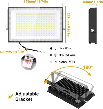 Onforu 200W LED Flood Lights Outdoor, 18000LM Bright Security Light, IP66 Waterproof Outdoor LED Lights, 6500K Daylight White Floodlight for Garage, Yard, Garden, Stadium, Playground, Arena(2 Pack)