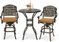 VIVIJASON 3-Piece Outdoor Swivel Bar Stools Set, All Weather Cast Aluminum Patio Bar Height Bistro Set with 2 Cushioned Bar Chairs & 31" High Bar Table w/Umbrella Hole for Backyard, Lawn, Garden