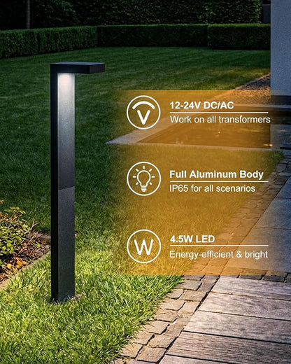 Low Voltage Landscape Lights, 8 Pack Outdoor LED Pathway Light, Wired Path Lighting for Walkway, Garden, IP65 Waterproof, 400LM, 4000K, Modern Cast-Aluminum, Black