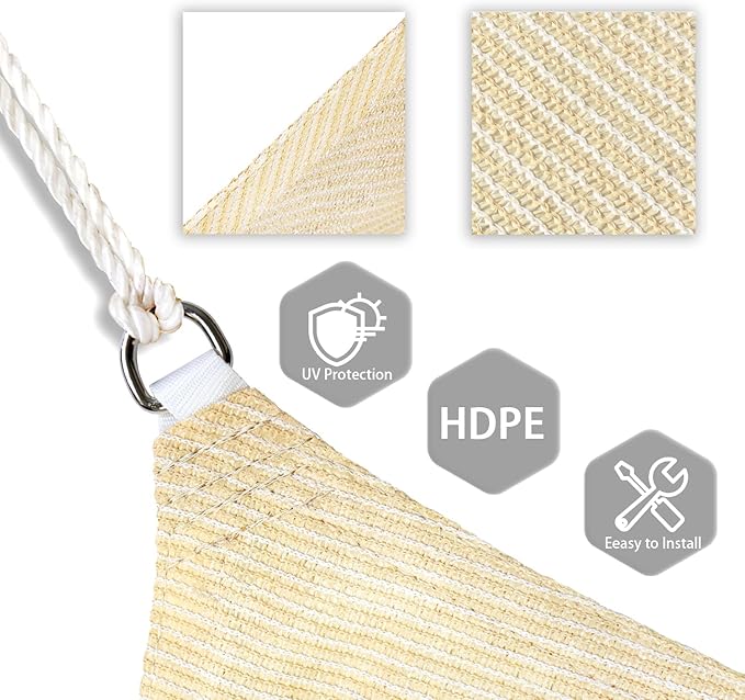 Patio Paradise 9' x 9' x 8'10" Sun Shade Sail Triangle Canopy, Permeable Shade Cloth Fabric Sunlight Block Patio Cover HDPE Deck Awning for Outdoor Backyard Pergolas Roof Shading, Beige
