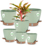 Self Watering Planter Set with Visual Water Level, 6Pack Small Plastic Pot with Drainage Holes and Reservoir Saucers, Modern 8+7+6.5+6+5.5+5 Inch Bottom Watering Flower Pots for Indoor Plant - Green