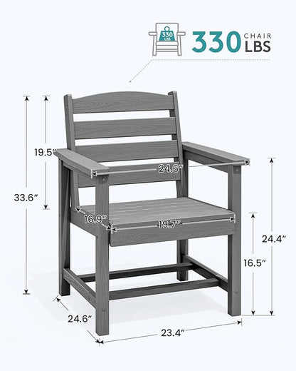 SERWALL Outdoor Dining Chairs Set of 4, All-Weather HDPE Patio Chair with 19.7" Widened Seat, for Backyard, Garden, Gray