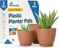 Terracotta Plant Pots with Drainage Holes & Saucers 3 Pack, Indoor & Outdoor Stackable Space-Saving Planters for Houseplants & Flowers, (7", 6.7", and 6" Inches), Durable & Weatherproof Materials