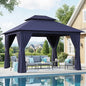 AOXUN Outdoor Gazebo for Patio 10x12 Metal Frame Canopy with Double Roofs Heavy Duty Party Tent and Shelter with Mosquito Netting and Privacy Screen for Backyard, Lawn, Garden, Deck (Navy Blue)