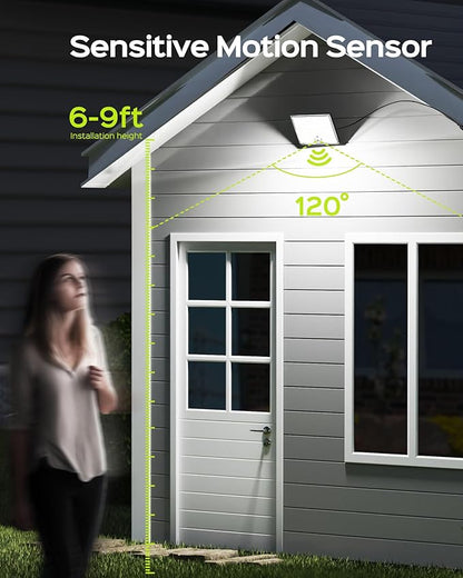 JACKYLED Solar Lights Outdoor with Motion Sensor, 113LED Cool White Solar Flood Lights, Waterproof Dusk to Dawn Solar Powered Security Spot Lights for Porch Patio Yard Garage, 1 Pack
