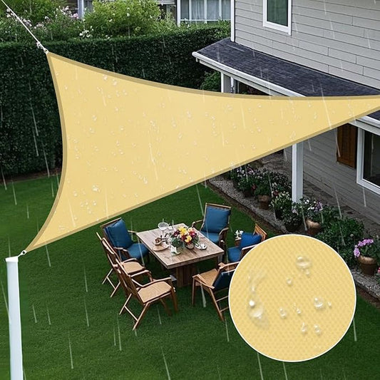 Artpuch Waterproof Sun Shade Sail, 12'x12'x12' Sand Triangular, UV Resistant Rain Canopy, Curved Edges Shade Cloth for Outdoor Patio, Deck, Yard