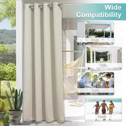 NICETOWN Weighted Patio Outdoor Curtain 95 inch Length, Home Fashion Microfiber Thermal Insulated Silver Stainless Steel Grommet Room Darkening Drape for Terrace, Beige, 1 Panel, W52 x L95