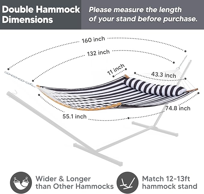 SUNCREAT Hammocks for Outside Hanging Tree Hammock for Outdoor, Large Replacement Hammock for Stand, Black Stripes