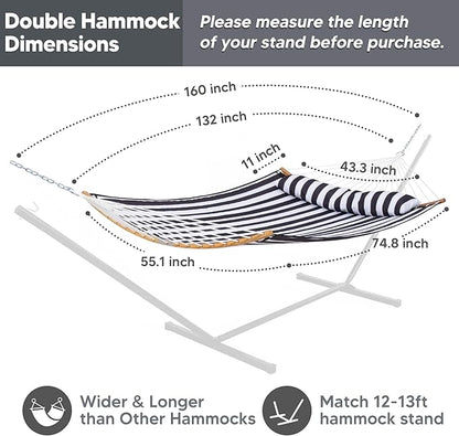 SUNCREAT Hammocks for Outside Hanging Tree Hammock for Outdoor, Large Replacement Hammock for Stand, Black Stripes