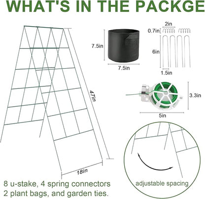 Cucumber Trellis for Raised Bed, Garden Trellis for Climbing Plants Outdoor with Climbing Net and Plant Support Clip for Cucumber, Vegetable, Flowers (18" W x 46" H-2pack)