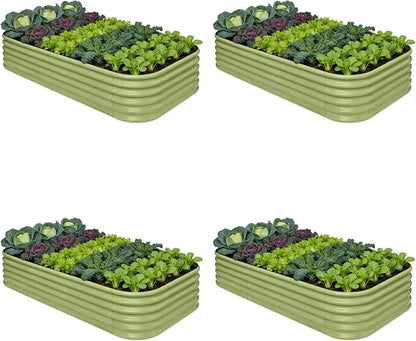 4-Pack Galvanized Raised Garden Bed 8x4x1.5 | 10x2x1.5 ft, 18" Tall Metal Planter Boxes Outdoor for Herb Vegetable, Modular Raised Flower Bed for Gardening with Zn-Al-Mg Coated - Moss Green
