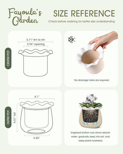Self Watering Plant Pot, 6 Inch African Violet Pots Maintenance, Ceramic Self-Watering Planter for Indoor Plants - Ideal Flower Pot for Thriving Indoor Gardens, White