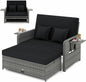 LDAILY Moccha Outdoor Daybed, Wicker Loveseat Sofa Set with 4-Postion Adjustable Backrest, Storage Ottoman, Cushions, Rattan Double Bed Lounger, Patio Furniture Set (Mixed Gray+Black)