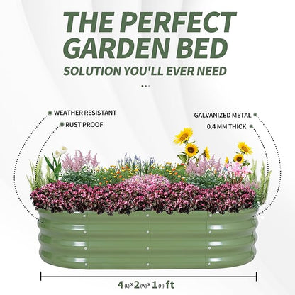 1MORE Galvanized Raised Garden Bed- Planter Garden Boxes Outdoor, Raised Beds for Gardening, 4x2x1ft Metal Garden Bed Kit for Vegetables Flower, Planter Raised Beds with Tools.Green-2pack