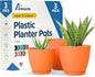 Yellow Plant Pots with Drainage Holes & Saucers 3 Pack, Indoor & Outdoor Stackable Space-Saving Planters for Houseplants & Flowers, (7", 6.7", and 6" Inches), Durable & Weatherproof Materials