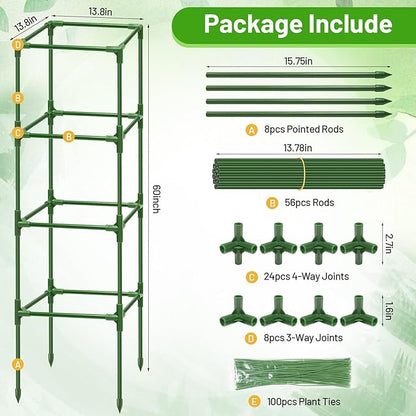Legigo 2 Pack Square Tomato Cages for Garden- Up to 60 Inch Tomato Plant Support Stakes Cage, Heavy Duty Steel Tomato Trellis Garden Stakes for Raised Garden Bed Climbing Vegetables Cucumbers Flowers