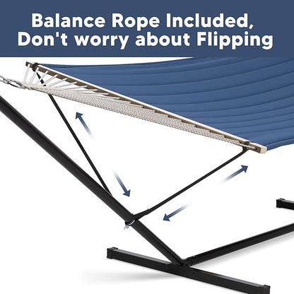 SUNCREAT 2 Person Free Standing Hammock with 15 ft Stand, 475 lbs Capacity, Backyard Hammock with Stand, Navy