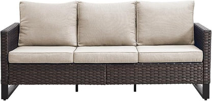 Belord Outdoor Couch Patio Furniture: Wicker Patio Sofa with Deep Seat High Back, 800Lbs Weight Capacity Oversize Outdoor Seating 3 Seater Rattan Couch, Anti-Rust Frame, Brown