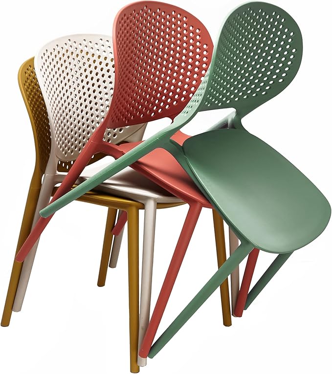 Green Plastic Patio Dining Chair Set of 2, Stackable & Weatherproof