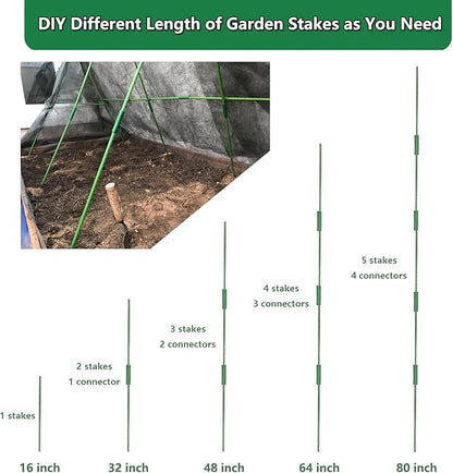 Garden Stakes Kit, 20 Sets 16 inch 0.43" in Diameter Steel Plant Stick Support (with Accessories Total 46 pcs), DIY 3ft 4ft 5ft 6ft 7ft Sturdy Tomato Stakes for Indoor & Outdoor Gardening Supplies