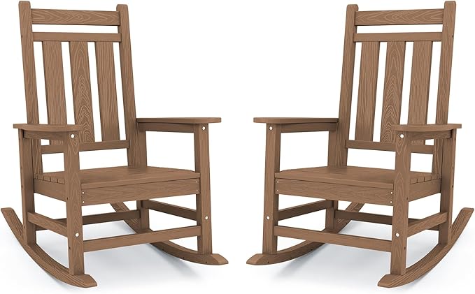 Brown Oversized Porch Rocking Chairs, Set of 2 with 350 lb Capacity