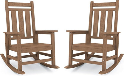 Brown Oversized Porch Rocking Chairs, Set of 2 with 350 lb Capacity