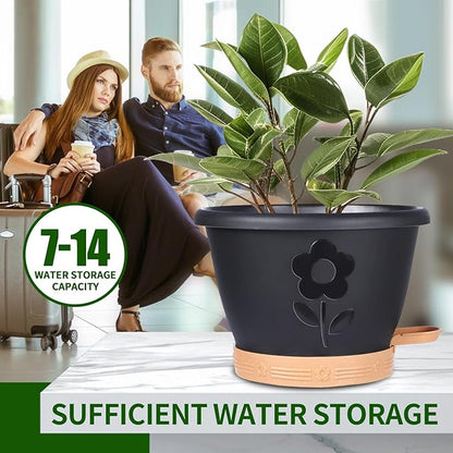 Plant Pots, Flower Pots for Indoor/Outdoor Plants, Self Watering Plastic Planters Pots with Drainage Holes, Saucer & Reservoir, Decorative Nursery Planting Pots(10 Inch Set of 4) (Black)