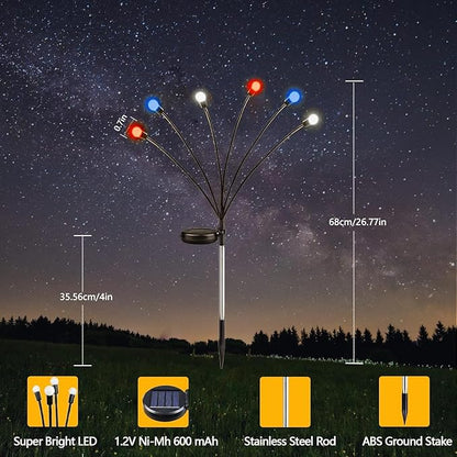 4th of July Decorations, 6 Pack Solar Firefly Lights Outdoor, 36 LED Waterproof Patriotic Decor Garden Lights with 2 Modes for Independence Day National Day Yard Path Decorations (Red White and Blue)