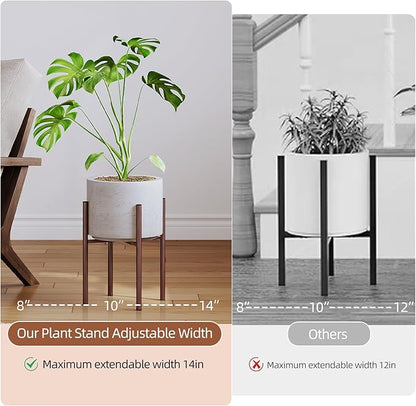 Plant Stand Indoor for 2 Height Options ,Mid Century Modern Outdoor Planter Holder,Corner Plant Stand Capacity of 160LB for 8 to 14 Inch Pots Coffee with Round Plate