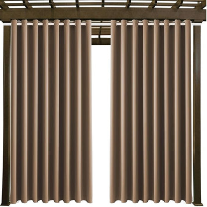 Waterproof Outdoor Curtain W105 x L108 - Grommet Top Sunlight Blocking Window Treatment Drapes Blackout Curtains for Home Bedroom Living Room Outdoor Patio Porch Pergola, Camel Brown, 2 Panels